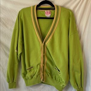 Hott Sport Vintage 80’s Lime Green Cardigan Sweater Size Large